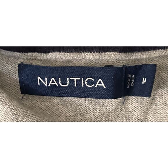 Nautica Gray & Navy Blue 1/4 Zip Cotton Logo Sweater Men's Medium - Picture 5 of 6